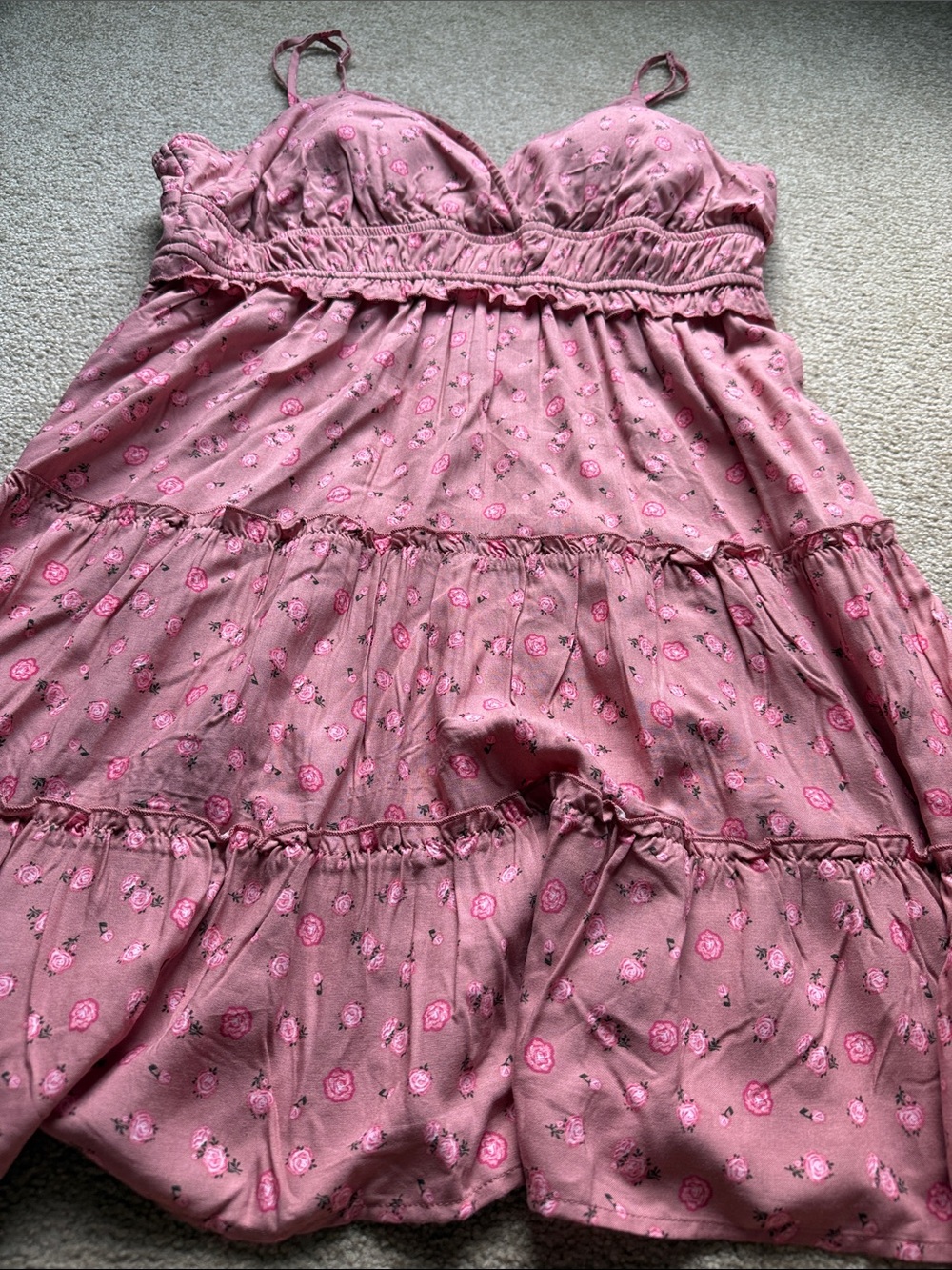 No Boundaries Pink Floral Tiered Sundress with Spaghetti Straps